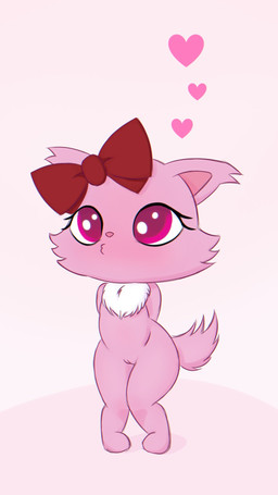 anthro chest_tuft chibi digitigrade female fluffy fluffy_tail fur genitals heart_symbol knock-kneed looking_up pink_body pink_eyes pink_fur ribbons semi-anthro simple_background tail tuft vulva wide_hips dakuromii jewelpet sanrio sega sega_fave garnet_(jewelpet) domestic_cat felid feline felis mammal persian_cat 9:16 digital_drawing_(artwork) digital_media_(artwork) hi_res
