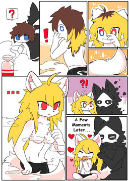 anthro big_tail black_body black_bottomwear black_clothing black_fur black_pants blonde_hair bottomwear breasts brown_hair clothing cookie duo eating eating_cookie eye_color_transformation female fluffy fluffy_tail food fur gas gas_tank gender_transformation hair heart_symbol human_to_anthro male male/female male/male mtf_transformation pants question_mark red_eyes small_breasts smoke species_transformation tail transformation white_body white_fur white_tail fchicken ids_(user) ace_heart_(ids) canid canine canis human mammal wolf hi_res