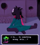 3_toes anthro big_penis black_body black_fur bodily_fluids bottomless bulge butt claws cloak clothed clothing dialogue erection eyewear feet floppy_ears foreskin fur gameplay_mechanics genital_fluids genitals glasses horn huge_penis humanoid_genitalia humanoid_penis kneeling long_ears looking_at_viewer looking_back male neckwear no_underwear nude oblivious offscreen_character open_mouth outside penis penis_backwards penis_between_thighs penis_poking_out precum precum_on_ground presenting presenting_hindquarters rear_view scarf smile solo sprite tasteful_nudity text text_box toe_claws toes tuft unretracted_foreskin wardrobe_malfunction lolpiss deltarune undertale_(series) ralsei bovid caprine darkner goat mammal absurd_res digital_media_(artwork) english_text hi_res