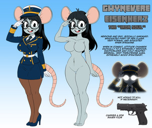 anthro bottomwear breasts buckteeth clothing eyewear female footwear glasses gloves gun handwear high_heels mouse_tail navy navy_hat navy_uniform necktie ranged_weapon shoes sig_sauer_p226 sig_sauer_p226r skirt small_breasts solo suit_jacket teeth uniform weapon wearing_glasses harry_amorós gwynever_eisenherz mammal mouse murid murine rodent absurd_res hi_res model_sheet
