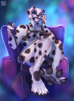 4_toes 5_fingers anthro areola armchair aroused_face aroused_male aroused_smile barefoot bdsm bedroom_eyes belt bent_legs biceps big_muscles big_pecs black_belt black_claws black_clothing black_nose black_pawpads black_spots black_spotted_fur blue_eyes breasts chair claws clothing cocky cocky_smile dominant dominant_anthro dominant_male ear_piercing ear_ring eyebrows feet finger_claws fingers floppy_ears foot_fetish foot_focus front_view fur furniture gold_(metal) gold_ear_ring gold_jewelry grin hand_on_face hand_on_head happy hindpaw jewelry knock-kneed looking_at_viewer male male_anthro markings master muscular muscular_anthro muscular_male narrowed_eyes neon neon_lights nipples nude nude_anthro nude_male object_in_hand on_sofa open_mouth pawpads paws pecs piercing pink_areola pink_nipples pivoted_ears plantigrade playing purple_sofa riding_crop ring_piercing seductive simple_background sitting sitting_on_armchair sitting_on_sofa smile smiling_at_viewer sofa soles solo spots spotted_body spotted_fur toe_claws toes voluptuous_anthro voluptuous_male whip white_body white_fur wide_hips whitebaloo canid canine canis dalmatian domestic_dog mammal absurd_res digital_drawing_(artwork) digital_media_(artwork) full-length_portrait hi_res portrait
