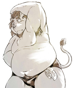 anthro belly clothing kemono male moobs nipples overweight overweight_anthro overweight_male pubes simple_background solo underwear white_background chiro_(artist) felid lion mammal pantherine 2015