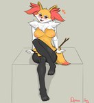 anthro areola blush breasts female heart_eyes heart_symbol nipples orange_areola orange_nipples sitting solo yellow_body drowsypomch nintendo pokemon braixen canid canine fox generation_6_pokemon mammal pokemon_(species) 2025 hi_res