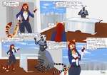 anthro background_simple black_body black_fur bulge cheetah city city_background drugs duo english_text felid feline female fur gamal herm hi_res intersex intersex/female mammal muscular muscular_intersex orange_body orange_fur pantherine pills speech_bubble spots striped_body striped_fur stripes taur text thi'har tiger