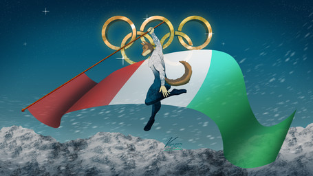 anthro bodysuit clothing flagpole gold_(metal) italian_flag italy male mountain mountain_range muscular muscular_anthro muscular_male ski_suit skinsuit sky snow snowflake solo star tight_clothing wind wood vesper_thee_bat milano_cortina_2026 olympics canid canine canis italian_wolf mammal wolf 16:9 2026 4k absurd_res hi_res signature widescreen