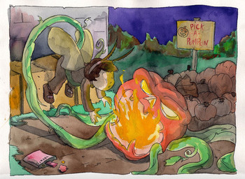 border candy clothing costume dessert duo food fruit holidays imminent_vore jack-o'-lantern male not_furry plant pumpkin rk_milholland trick-or-treating uhoh unknown_artist halloween arthropod elemental_creature flora_fauna food_creature human insect lepidopteran living_fruit mammal monster moth low_res mixed_media painting_(artwork) pen_(artwork) traditional_media_(artwork) traditional_painting_(artwork) traditional_watercolor_(artwork) watercolor_(artwork)