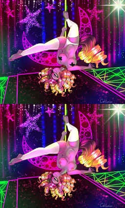 anthro big_breasts breasts dancing ear_tuft female genitals horn inner_ear_fluff navel nipple_tape nipples nude pasties pole pole_dancing solo tape tuft vulva caliluminos hasbro my_little_pony mythology adara_radiant fan_character equid equine horse mammal mythological_creature mythological_equine pony unicorn absurd_res hi_res