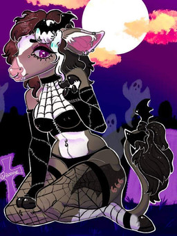accessory alternative_fashion anthro b00vine big_breasts breasts bridge_piercing clothing costume curvy_figure cute_fangs ear_piercing ear_ring facial_piercing fangs female fingers fishnet_clothing fishnet_legwear garter gloves goth hair handwear hooved_fingers hooves industrial_piercing inner_ear_fluff legwear makeup messy_hair navel navel_piercing nipple_piercing_outline nose_piercing piercing piercing_outline ring_piercing septum_piercing solo spider_web teeth thick_thighs thigh_highs tuft wide_hips unknown_artist bat bovid bovine cattle leaf-nosed_bat mammal microbat vampire vampire_bat yangochiropteran 3:4