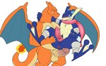 alex_(mclarensenna18) animal_genitalia anthro anus balls blush charizard duo erection generation_1_pokemon generation_6_pokemon genital_slit genitals greninja hi_res humanoid_genitalia humanoid_penis male male/male muscular muscular_male nintendo penis pokemon pokemon_(species) seyrmo smile wings