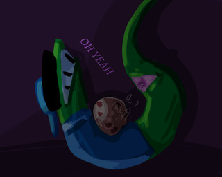 animal_genitalia ball baseball_(ball) blue_clothing blue_hat blue_headwear blue_shirt blue_topwear bodily_fluids censored_eyes cloaca cloaca_juice clothing dark feral genital_fluids genitals green_body hat headgear headwear male shirt solo spread_cloaca spreading teeth topwear anonymous_artist deltarune undertale_(series) jockington_(deltarune) reptile scalie snake