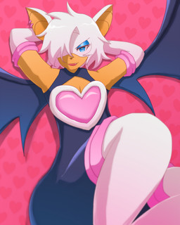 anthro armwear bedroom_eyes blue_eyes blush clothed clothing crossdressing crossgender ear_piercing emo_haircut eyelashes fangs femboy ftm_crossgender grin hair hair_over_eye heart_symbol latex looking_at_viewer male narrowed_eyes piercing seductive smile smirk solo teeth white_hair wings aeltrix sega sonic_the_hedgehog_(series) rogue_the_bat_(nikkikaji) rouge_the_bat bat mammal 2025 4:5 digital_media_(artwork) hi_res