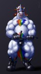 anthro baton belly belt biceps black_leather blue_lighting body_hair boots bouncer chest_tuft clothing club_(weapon) eyebrows eyewear footwear fur gloves grey_background handwear happy_trail holster horn leather leather_clothing leather_thong leather_underwear male mane melee_weapon multicolored_body multicolored_fur multicolored_mane multicolored_tail musclegut muscular nightstick nipples pecs pink_nipples rainbow_body rainbow_fur rainbow_mane rainbow_tail red_eyebrows security security_guard shoes simple_background solo sunglasses tail thong tuft underwear weapon white_body white_fur tjloog mythology glimmerstomp equid equine mammal mythological_creature mythological_equine unicorn 9:16 absurd_res hi_res