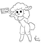 ambiguous_gender anthro biped fur hooves simple_background solo white_background wool_(fur) micromango bovid caprine mammal sheep 1:1 monochrome signature