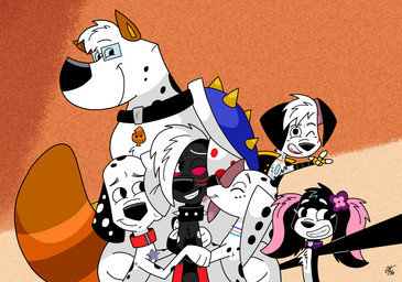 black_body black_ears black_fur black_nose black_spots eyewear female feral fur glasses group koopa_shell male markings shell size_difference spots spotted_body spotted_fur turtle_shell white_body white_fur white_spots unclescooter 101_dalmatian_street 101_dalmatians disney mario_bros nintendo akira_tasuki_(xxghostwolf1988xx) danuki_d._troopa demon_(darkdemon) dolly_(101_dalmatians) dylan_(101_dalmatians) elvira_(cartooncross) canid canine canis dalmatian domestic_dog hybrid koopa mammal mixed_breed scalie