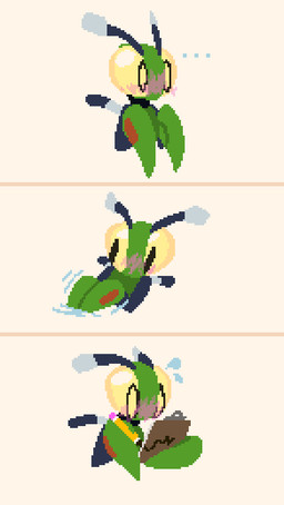 3_panel_comic ambiguous_gender blush clipboard ellipsis green_body headlight_eyes holding_clipboard holding_object holding_pencil machine metallic_body moped motion_lines pencil_(object) simple_background solo sweat_emanata vehicle white_background giik emmie_(giik) arthropod insect living_machine living_vehicle mantis 2025 comic digital_drawing_(artwork) digital_media_(artwork) pixel_(artwork) reaction_image nonbinary_(lore)