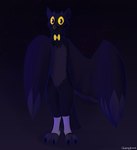 anthro bow_tie dark_body dark_feathers feathers looking_at_viewer male solo standing yellow_eyes slimyjaws apollo_(slimyjaws) avian bird owl hi_res