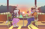 anthro antlers barefoot beverage black_collar black_nose blue_bottomwear blue_clothing blue_eyes blue_highlights blue_pants bottomwear bread breasts brown_hair brown_hooves brown_nose butter_knife chair clothed clothing collar cutlery date detailed_background digitigrade dinner dinner_date dinner_table drinking_straw duo eye_contact feet female food fork fully_clothed furniture hair half-closed_eyes head_tuft heart_symbol highlights_(coloring) hindpaw holding_beverage holding_fork holding_glass holding_object hooves horn inside jacket jewelry kitchen_knife kitchen_utensils knife looking_at_another male male/female multicolored_clothing multicolored_eyes multicolored_highlights multicolored_jacket multicolored_topwear narrowed_eyes necklace on_chair one_ear_up open_mouth pants paws pink_bottomwear pink_clothing pink_pants plate purple_clothing purple_eyes purple_highlights purple_shirt purple_topwear red_clothing red_shirt red_topwear romantic romantic_couple shirt sitting sitting_at_table sitting_on_chair sky smile smiling_at_another snout spiked_collar spikes sun sunset tail tools topwear tuft two_tone_eyes two_tone_highlights unguligrade white_antlers window yellow_clothing yellow_eyes yellow_jacket_(clothing) yellow_topwear dyyrlysh kristoffer_everglade border_collie canid canine canis collie deer domestic_dog herding_dog mammal new_world_deer pastoral_dog sheepdog white-tailed_deer 2025 aliasing aseprite_(artwork) digital_drawing_(artwork) digital_media_(artwork) dithering hi_res shaded trans_(lore) trans_woman_(lore)