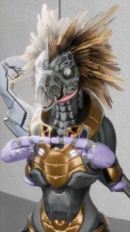 3_fingers anthro armor beak carbine cybernetic_hand cybernetics disembodied_hand feather_hair feathered_crest feathers female fingers fingers_together floating_hands grey_body gun head_crest index_to_index looking_down machine missing_arm open_mouth pseudo_hair pupils ranged_weapon sharp_teeth slit_pupils solo teeth tongue weapon weapon_on_back white_eyes yellow_body yellow_feathers synca pickle_juice_(modeler) halo_(series) microsoft xbox_game_studios syn_igi alien avian kig-yar scalie t'vaoan 3d_(artwork) 9:16 colored digital_media_(artwork) hi_res
