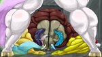 anthro big_muscles bowing duo female huge_muscles hyper hyper_muscles looking_through looking_through_legs male muscular muscular_female muscular_male horatio_svetlana friendship_is_magic hasbro my_little_pony discord_(mlp) princess_celestia_(mlp) chimera draconequus 16:9 hi_res widescreen