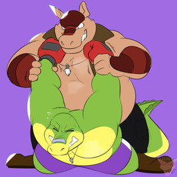 anthro bottomwear boxing_gloves clothing duo eyes_closed green_body handwear male male/male overweight overweight_male shorts simple_background rattykai brok_the_investigator cowcat_games brok_(brok_the_investigator) matt_(brok_the_investigator) alligator alligatorid armadillo crocodilian mammal reptile scalie xenarthran 1:1 2025 official_art