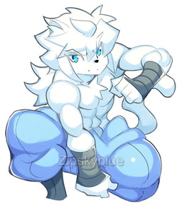 anthro blue_eyes fist fur male shirtless shirtless_male solo white_body white_fur zipskyblue akira_(zipskyblue) felid feline mammal hi_res