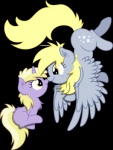 2013 absurd_res agamnentzar alpha_channel amber_eyes blonde_hair collaboration cutie_mark daww derpy_hooves_(mlp) dinky_hooves_(mlp) duo equid equine eye_contact face_to_face feathered_wings feathers female feral friendship_is_magic fur grey_body grey_feathers grey_fur grin hair hasbro hi_res horn long_hair looking_at_another mactavish1996 mammal my_little_pony mythological_creature mythological_equine mythology pegasus simple_background sitting smile transparent_background unicorn wings yellow_eyes young young_feral