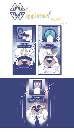 anthro black_nose bodily_fluids clothed clothing eyes_closed eyewear front_view fur glasses key male male_anthro pushbutton rectangular_glasses solo steering_wheel sweat sweaty_face text topwear white_body white_clothing white_fur white_topwear yellow_body yellow_fur chocolateandmilk richard_(chocolateandmilk) canid canine canis domestic_dog mammal comic english_text hi_res
