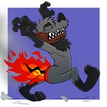 anthro burning butt_on_fire eyes_closed fire male pain running sharp_teeth smoke solo tail_on_fire teeth fatalsyndrome canid canine canis domestic_dog mammal 1:1 digital_media_(artwork) hi_res