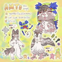 ambiguous_gender anthro brown_body brown_fur clothing drugs fur hat headgear headwear marijuana multicolored_body multicolored_fur solo spread_wings stripes text wings demibido amto_(demibido) avian bird domestic_cat felid feline felis hybrid mammal oscine passerine sparrow 1:1 absurd_res english_text hi_res model_sheet