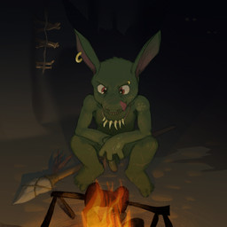 4_toes balls brown_eyes casual_nudity crouching ear_piercing ear_ring eyebrow_piercing facial_piercing feet fire flaccid genitals green_balls green_body green_penis humanoid_genitalia humanoid_penis jewelry male melee_weapon necklace not_furry nude penis piercing polearm ring_piercing scar scars_all_over shota solo spear toes tongue tooth_necklace weapon young young_humanoid young_male dakkawoof goblin humanoid 1:1 2021 hi_res