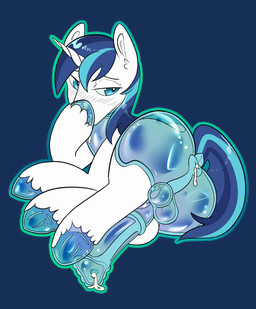 1_horn animal_genitalia animal_penis anus balls blue_eyes blue_hair blue_mane blush blush_lines bodily_fluids covering covering_mouth covering_own_mouth covering_self cum cum_drip cum_from_ass cum_in_ass cum_inside dock_(anatomy) dripping equine_anus equine_genitalia equine_penis feral fur genital_fluids genitals glistening glistening_eyes hair hooves horn leaking_cum lying male mane on_side penis presenting rear_view simple_background solo tail translucent translucent_body transparent_background unicorn_horn white_body white_fur white_horn twoshoesmcgee friendship_is_magic hasbro my_little_pony mythology shining_armor_(mlp) equid equine horse mammal mythological_creature mythological_equine pony unicorn 2026 alpha_channel digital_drawing_(artwork) digital_media_(artwork)