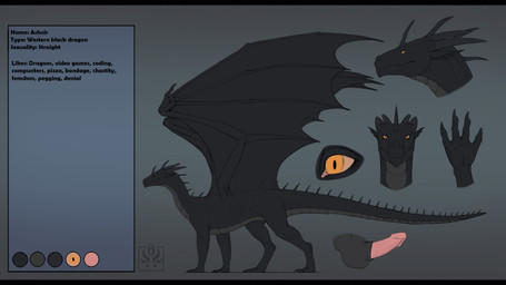 4_fingers animal_genitalia balls black_body black_claws black_horn claws countershade_neck countershade_scales countershade_tail countershade_torso countershading digitigrade dorsal_ridge ear_fins erection feet feral fin finger_claws fingers genitals glans grey_background grey_body grey_scales horn logo looking_at_viewer male membrane_(anatomy) membranous_wings mouth_closed multicolored_body multicolored_scales penis pink_penis pupils quadruped scales sheath side_view simple_background slit_pupils smooth_horn snout snout_from_the_front solo spread_wings standing stated_sexuality straight_horn tail tailbutt tapering_tail text text_box toe_claws toes two_tone_body two_tone_scales ventral_scales wings yellow_eyes jadedragoness european_mythology mythology ashnir dragon mythological_creature mythological_scalie scalie western_dragon winged_dragon 16:9 2021 artist_logo artist_name character_name digital_media_(artwork) digital_painting_(artwork) english_text flat_colors painting_(artwork) widescreen