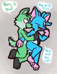 2_toes 3_toes 4_fingers anthro anthro_on_anthro anthro_penetrated anthro_penetrating anthro_penetrating_anthro black_horn black_nose blue_body blue_fur blush_hair chest_grab dialogue duo feet female female_penetrated fingers from_behind_position fur green_body green_fur green_inner_ear hip_grab horn lying male male/female male_penetrating male_penetrating_female on_side one_eye_closed open_mouth penetration red_eyes sex side_view smile speech_bubble spoon_position text thrusting toes ultilix neopets acara_(neopets) ixi_(neopets) neopet_(species) 2024 english_text