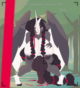 animal_genitalia anthro balls big_balls big_breasts big_penis blush breasts clothing erection genitals growing herm horn huge_balls huge_breasts huge_penis intersex lingerie looking_at_viewer macro nipples nude offscreen_character penis simple_background solo tail text torn_clothing wings chapaevv hasbro my_little_pony mythology fan_character vyktoriathegrey equid equine horse mammal mythological_creature mythological_equine pony unicorn winged_unicorn absurd_res digital_media_(artwork) english_text hi_res