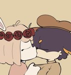 anthro clothed clothing duo french_kissing fully_clothed kissing making_out male male/male simple_background tongue tongue_out sonofan felid feline lagomorph leporid mammal rabbit 2025 2d_animation animated hi_res short_playtime