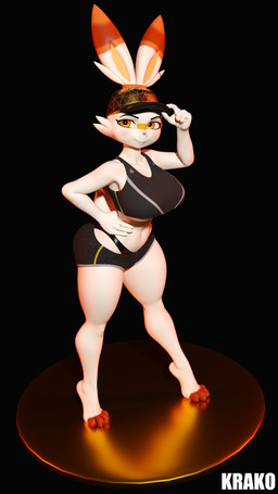 anthro big_breasts big_butt bra breasts butt clothed clothing female fully_clothed hat headgear headwear huge_breasts nails simple_background solo sports_bra sportswear thong under_boob underwear voluptuous_anthro voluptuous_female krako valorlynz valorlynz_(modeler) nintendo pokemon bunni_(valorlynz) generation_8_pokemon lagomorph leporid mammal pokemon_(species) rabbit scorbunny 2024 3d_(artwork) absurd_res blender_(artwork) blender_cycles_(artwork) digital_media_(artwork) hi_res