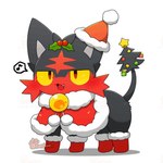 ambiguous_gender black_body christmas_clothing christmas_decorations christmas_headwear clothing feral happy hat headgear headwear holidays musical_note musical_symbol quadruped santa_hat solo symbol yellow_eyes tontaro christmas nintendo pokemon felid feline generation_7_pokemon litten mammal pokemon_(species) 1:1 animated short_playtime