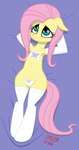 blue_eyes bra clothing ears_down eyelashes female hair hands_behind_head legwear lying panties pink_hair pink_tail pivoted_ears semi-anthro shy solo stockings tail thick_thighs underwear wide_hips wings syscod friendship_is_magic hasbro my_little_pony mythology fluttershy_(mlp) equid equine mammal mythological_creature mythological_equine pegasus 2018 signature