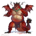 anthro belly bottomwear claws clothed clothing collar green_collar loincloth loincloth_only male muscular muscular_anthro muscular_male nipples overweight overweight_anthro overweight_male red_body red_scales scales sharp_teeth simple_background solo spiked_tail spikes spikes_(anatomy) steam steamy_breath tail teeth topless white_background white_body white_scales wings taran_fiddler mythology weretober dragon mythological_creature mythological_scalie scalie were weredragon 1:1 hi_res