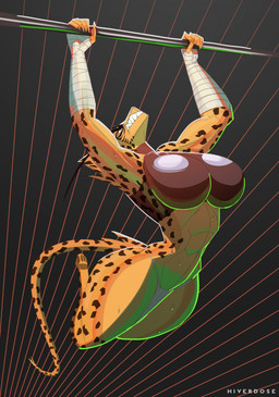 abs anthro arm_wraps big_breasts bodily_fluids bottomwear breasts clothing exercise female huge_thighs loincloth muscular muscular_female pull_up_bar shirt solo sweat tank_top thick_thighs topwear wraps hiverdose last_fables lieren_(last_fables) felid leopard mammal pantherine hi_res