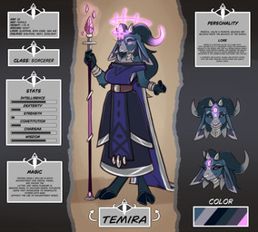 3_eyes accessory anthro clothed clothing facial_piercing female hair horn magic magic_staff magic_user multi_eye nose_piercing nose_ring piercing purple_eyes ring_piercing solo staff temira text atane27 dungeons_and_dragons hasbro mythology wizards_of_the_coast bovid caprine mammal mythological_creature absurd_res digital_media_(artwork) english_text hi_res