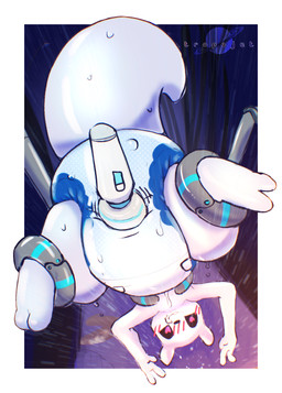 2_toes 3_fingers big_diaper blush blush_lines bodily_fluids border cum cum_in_diaper diaper diaper_fetish feet fingers genital_fluids heart_eyes heart_symbol leg_cuffs logo raining restraints sex_toy smile suspension tail text toes unclean_diaper upside_down vibrator wand_vibrator white_body white_border white_tail tropojet rain_world videocult survivor_(rain_world) slugcat artist_logo artist_name hi_res
