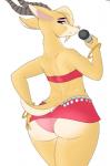 anthro big_butt bracelet butt clothed clothing electronics eyeshadow female hand_on_butt jewelry looking_back makeup microphone panties presenting presenting_hindquarters simple_background smile solo underwear upskirt white_background wide_hipped_female wide_hips comet-earth disney zootopia gazelle_(zootopia) antelope bovid gazelle mammal 2016 hi_res