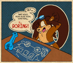 anthro belt blue_belt blue_eyewear blue_goggles blueprint brown_body buckteeth car ear_pull eyelashes eyewear eyewear_on_head freckled_face freckles gloves_(marking) goggles goggles_on_head long_eyelashes markings panicking teeth tongue tongue_out tools vehicle vintage wrench lendri_mujina amialido_amdodo_(copyright) talulah_tailwind mammal rodent sciurid tree_squirrel reaction_image