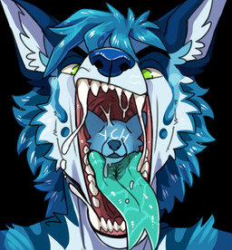 ambiguous_gender ambiguous_prey anthro anthro_pred anthro_prey black_background blue_body blue_fur blue_hair cheek_tuft duo facial_tuft front_view fur green_eyes hair in_throat inner_ear_fluff male male_anthro male_pred messy_hair mouth_shot open_mouth oral_vore short_hair simple_background tongue tongue_out tuft vore white_body white_fur white_inner_ear_fluff swampjaws canid canine mammal