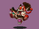 anthro bottomwear brown_body camera clothing cute_fangs fangs hat headgear headwear kemono necktie pants red_body shirt simple_background slightly_chubby solo teeth topwear white_body nanadragon4 lifewonders tokyo_afterschool_summoners zhurong_(tas) ailurid mammal red_panda 2021 4:3