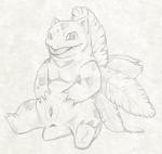2015 animal_genitalia anus belly elemental_creature female feral flora_fauna generation_1_pokemon genitals graphite_(artwork) ivysaur looking_at_viewer monochrome nintendo open_mouth pencil_(artwork) plant pokemon pokemon_(species) presenting pussy scalie simple_background sketch slightly_chubby smile solo spread_legs spreading tongue tongue_out traditional_media_(artwork) white_background yaroul