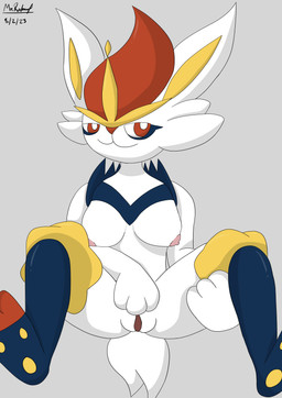 anthro areola breasts butt female fur genitals hand_on_vulva leg_grab legs_up looking_at_viewer looking_pleasured masturbation narrowed_eyes nipples nude simple_background smile solo spread_legs spreading tail vaginal vulva white_body white_fur mrraboot nintendo pokemon cinderace generation_8_pokemon pokemon_(species) 2023 absurd_res dated digital_media_(artwork) hi_res shaded signature simple_shading