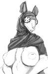 anthro big_breasts breasts buckteeth cape clothing female hood nipples pose simple_background solo standing teeth yamabat warhammer_(franchise) warhammer_fantasy mammal murid murine rat rodent skaven monochrome sketch