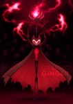 anthro black_body cape clothing fire lamp lantern male markings red_body red_eyes red_markings slim solo graphic_ginger hollow_knight team_cherry grimm_(hollow_knight) arthropod hi_res watermark